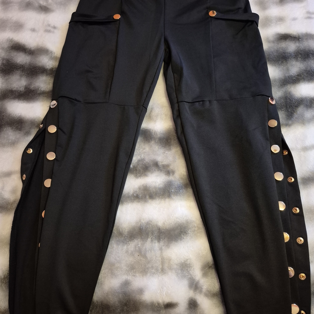 Black Pants with Gold Button Accents
